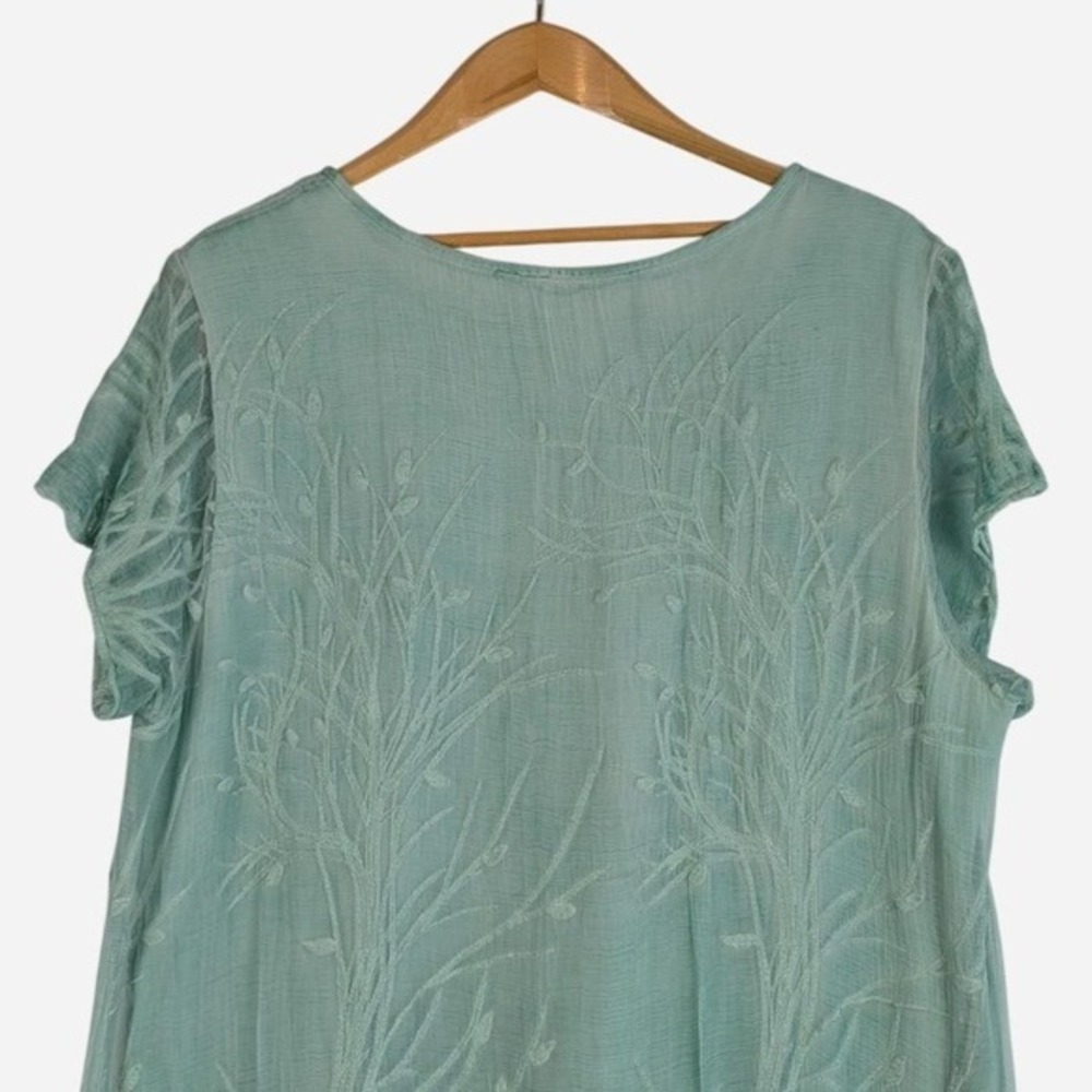 Soft Surroundings 100% Silk Embroidered Branch Tunic Dress Sage 1X - Picture 5 of 8